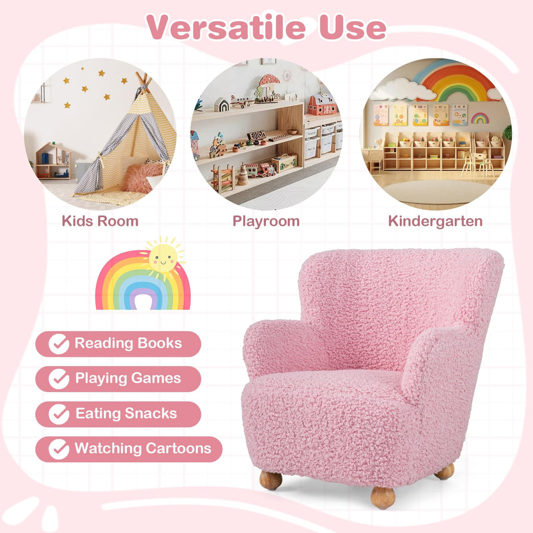 Sherpa Kids Sofa, Comfy Toddler Armchair with Solid Rubber Wood Legs