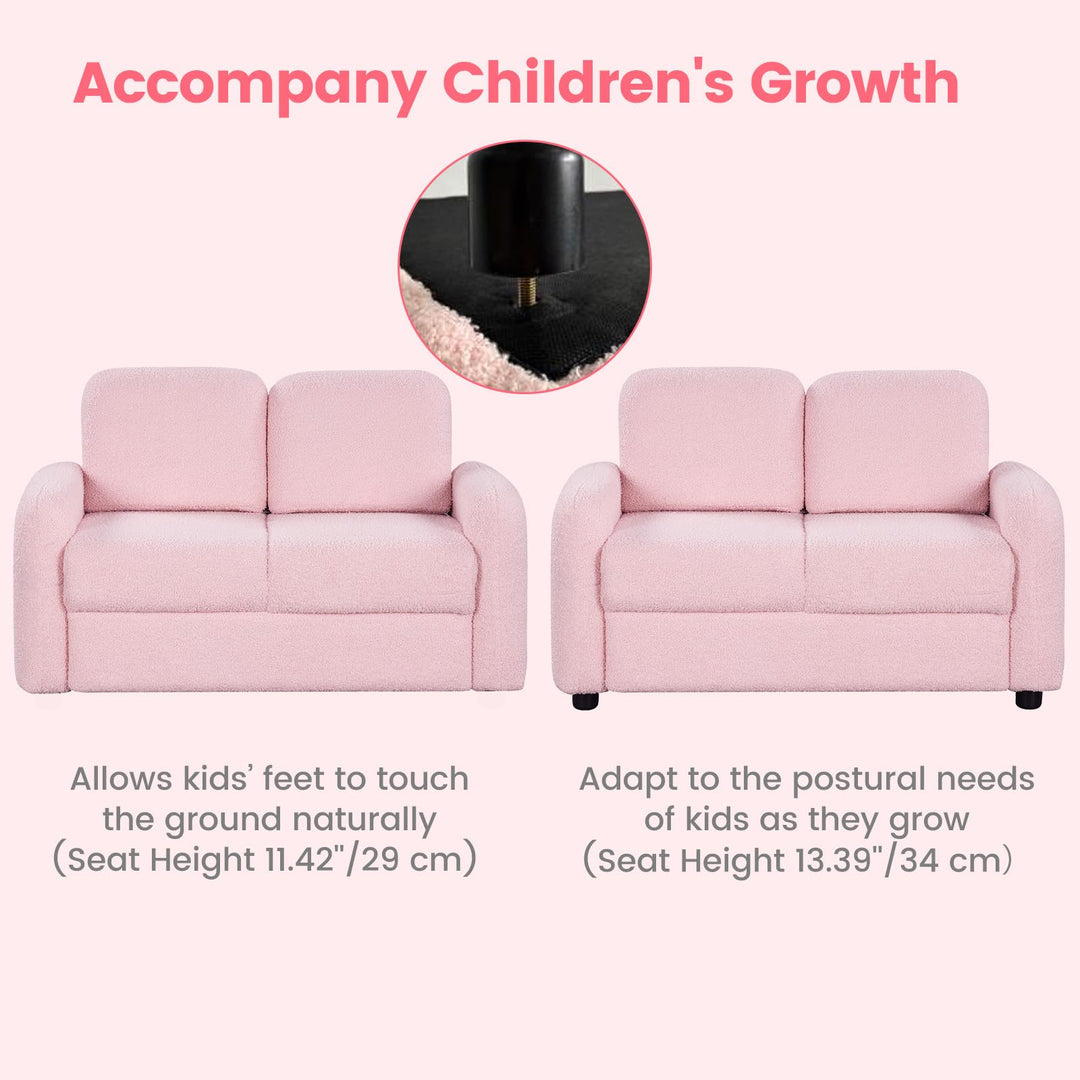 Kids Sofa, 2 Seat Soft Thick Upholstered Couch with Plush Fabric Solid Wooden Frame