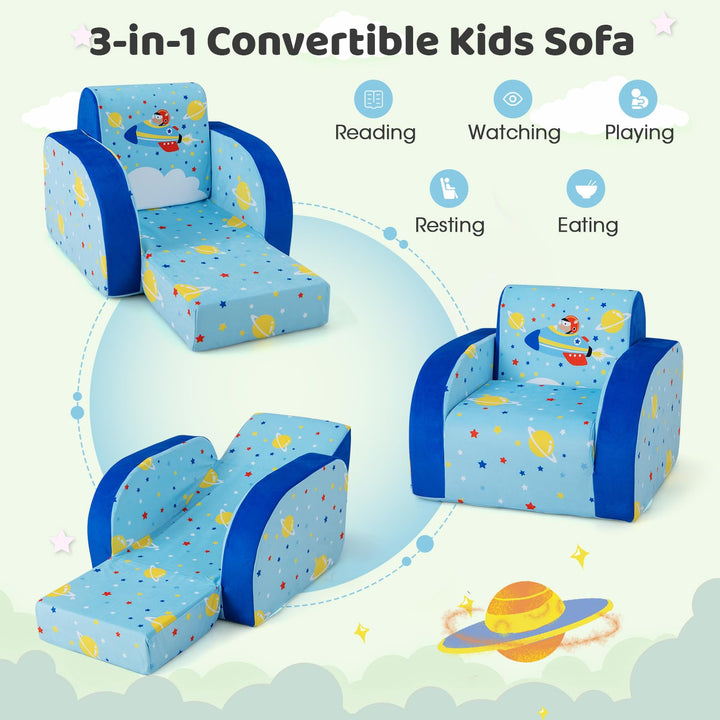 3-in-1 Convertible Chair, Kids Flip Open Seat, Children Sofa with Sponge Cushion Seat