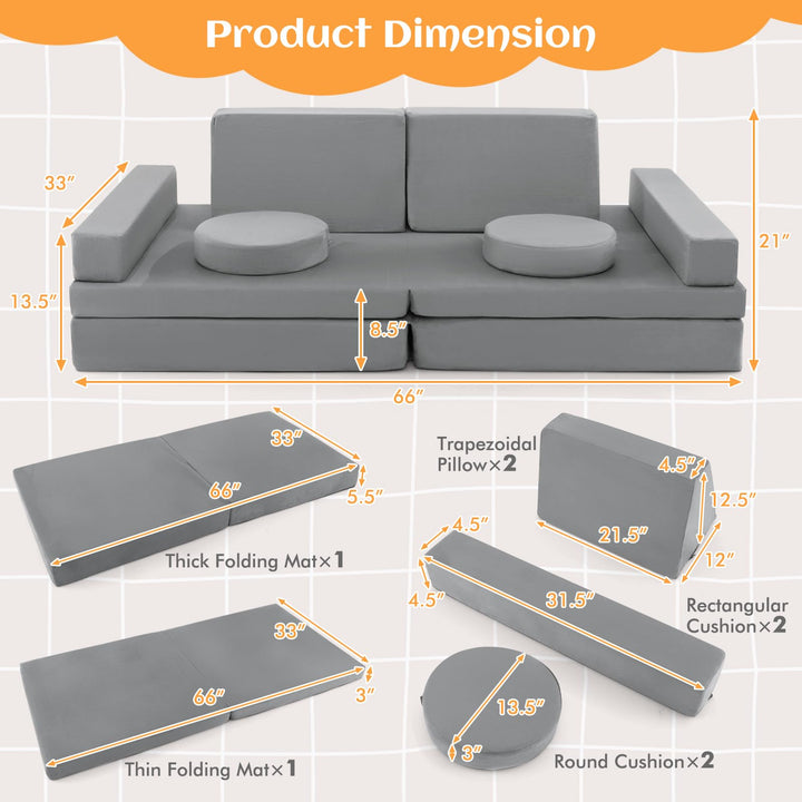 10-Piece Modular Kids Play Couch, Convertible Foam Sectional Sofa with Portable Handle