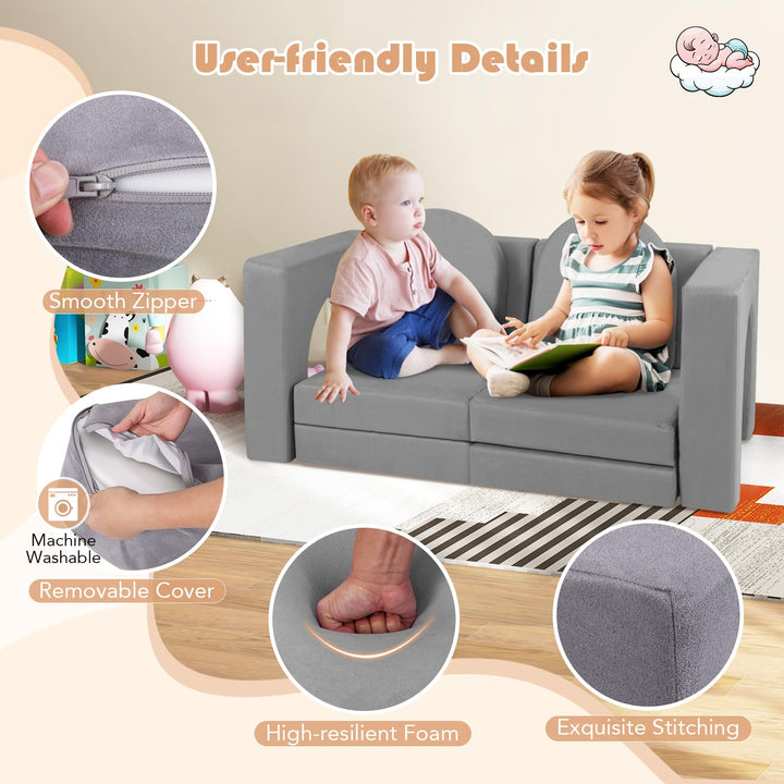 8 Pcs Convertible Play Sofa for Children, Modular Climbing &amp; Crawling Playset with Soft Anti-Wrinkle Suede