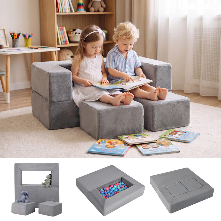 Modular Kids Play Couch, Toddler Sectional Fort Building Sofa for Playroom