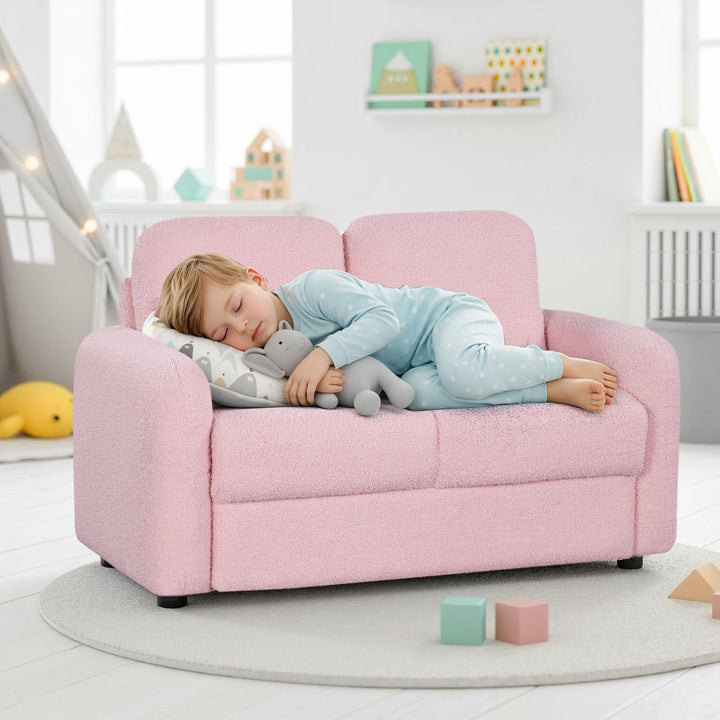 2-Seat Kids Sofa, Toddler Sofa Couch w/Soft Teddy Fleece Upholstery &amp; Solid Wooden Frame