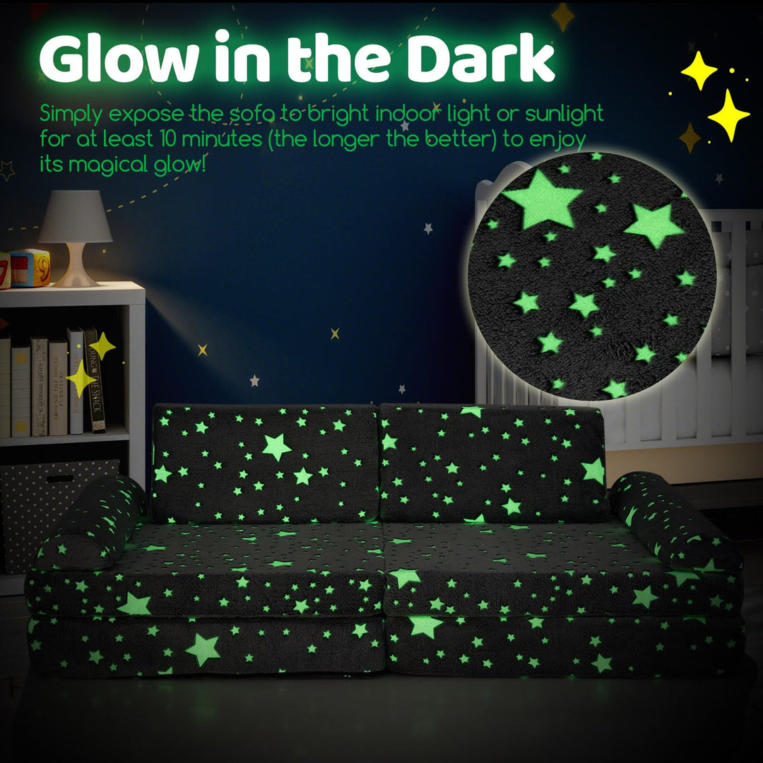 8 Pcs Modular Kids Play Couch, Glow in the Dark Toddler Sectional Sofa with Handles