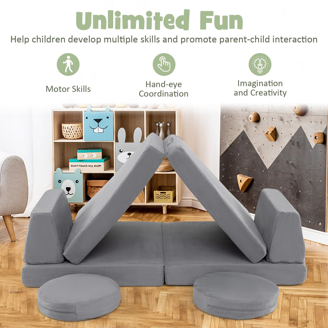 6-Piece Modular Children Play Sofa Set, Convertible Foam Furniture for Kids