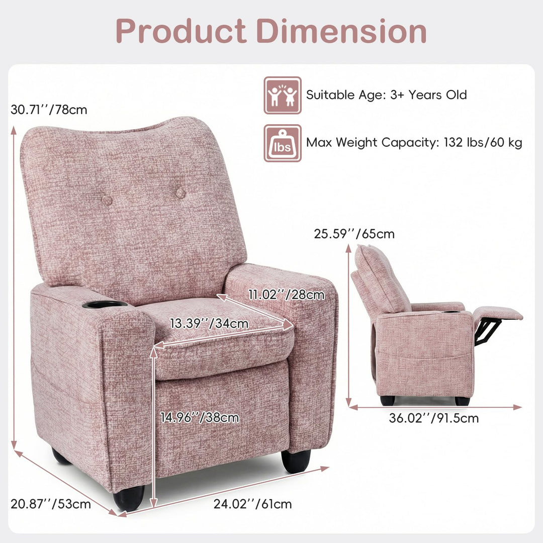 Kids Recliner, Toddler Lounge Chair with Adjustable Backrest Footrest Side Pockets Cup Holder 90 lbs Load