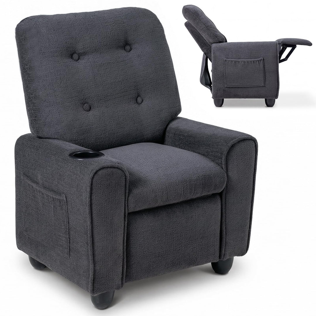 Kids Recliner, Toddler Lounge Chair with Adjustable Backrest Footrest Cup Holder Side Pockets