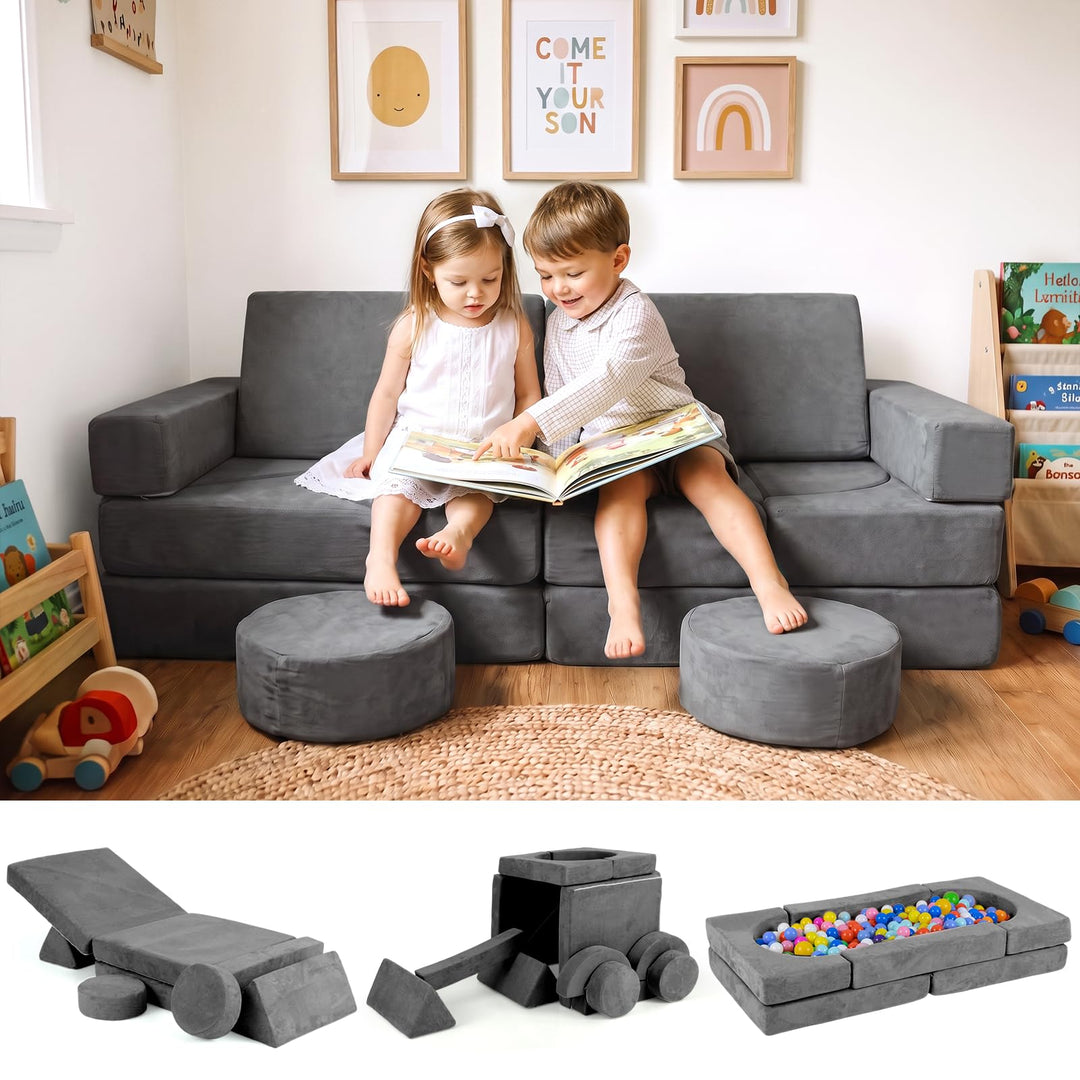 Modular Kids Play Couch, 13 PCS Toddler Creative Sectional Fort Building Sofa for Bedroom