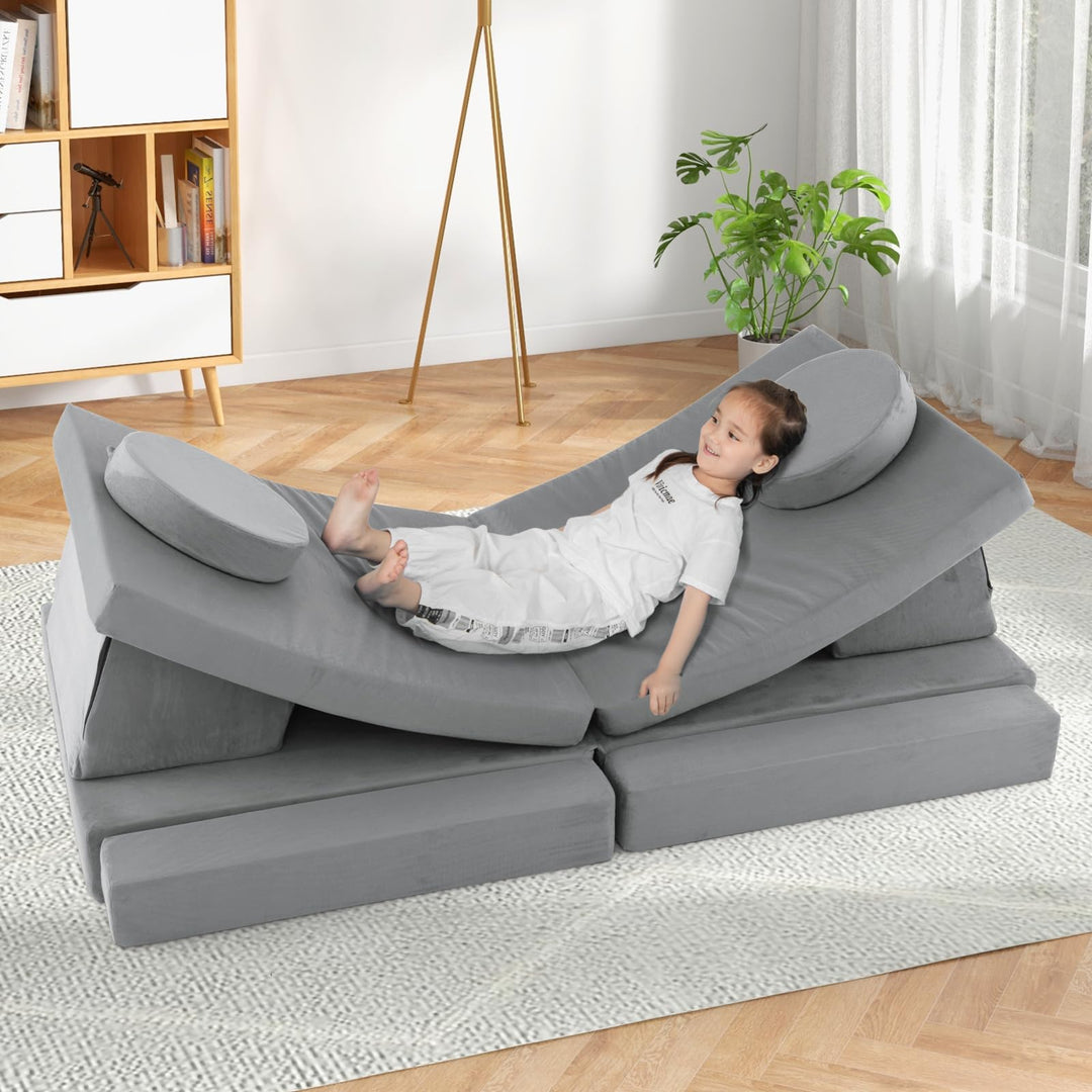 10-Piece Modular Kids Play Couch, Convertible Foam Sectional Sofa with Portable Handle