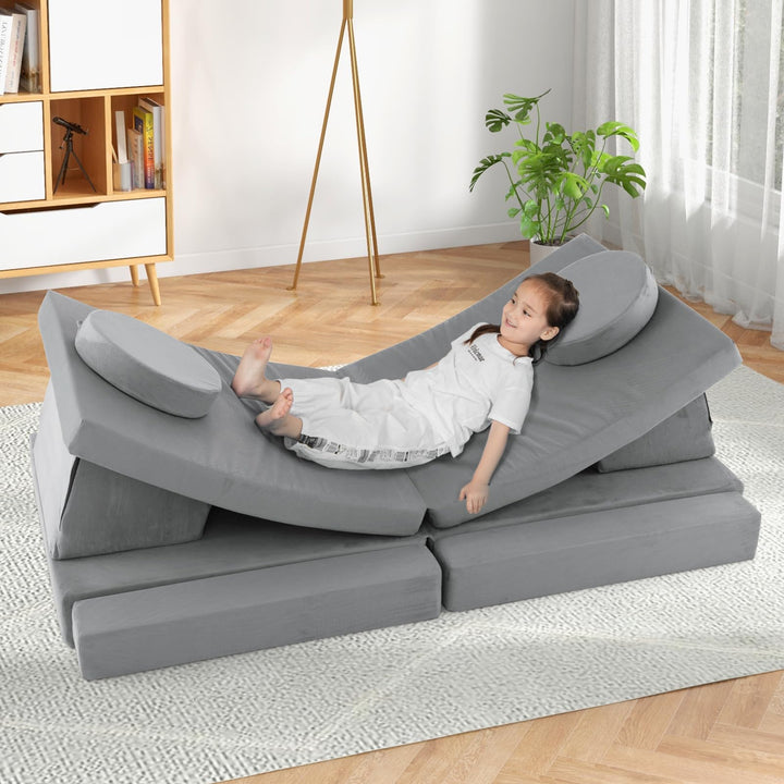 10-Piece Modular Kids Play Couch, Convertible Foam Sectional Sofa with Portable Handle