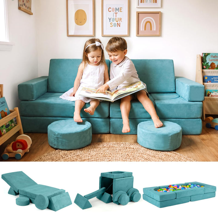 Modular Kids Play Couch, 13 PCS Toddler Creative Sectional Fort Building Sofa for Bedroom