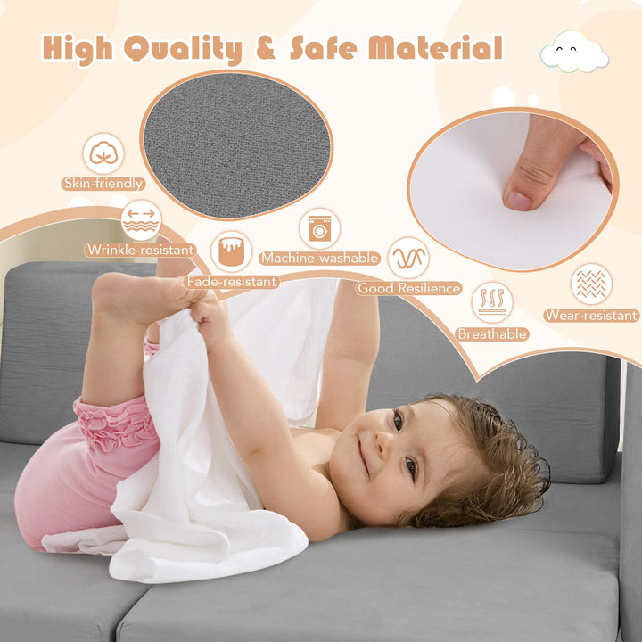 8 Pcs Convertible Play Sofa for Children, Modular Climbing &amp; Crawling Playset with Soft Anti-Wrinkle Suede