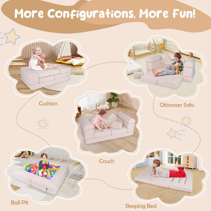 Modular Kids Play Couch, 9-Piece Climb &amp; Crawl Foam and Floor Playset w/ Breathable Suede Fabric