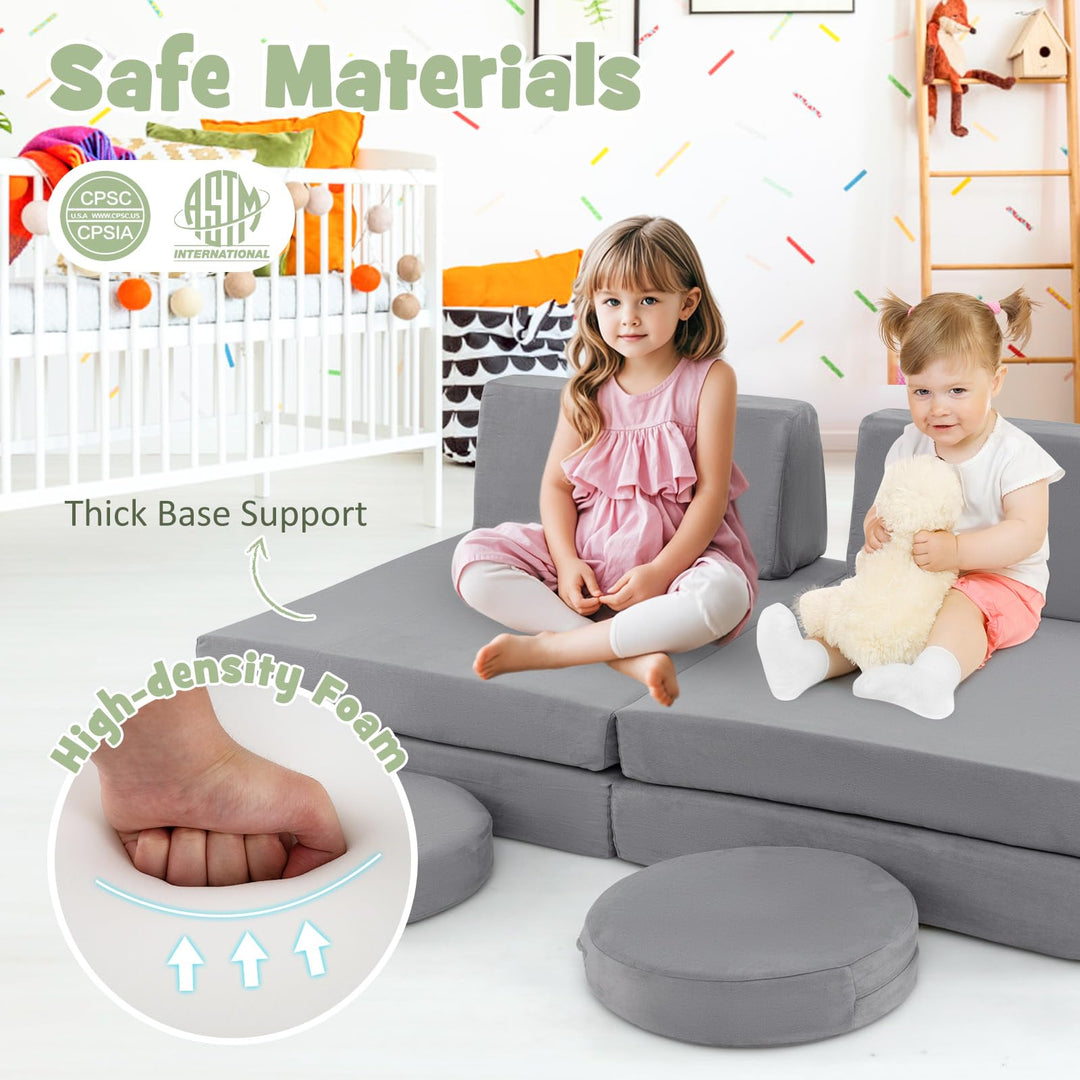 6-Piece Modular Children Play Sofa Set, Convertible Foam Furniture for Kids