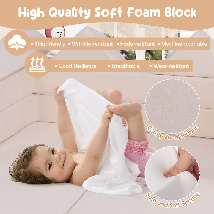 Modular Kids Play Couch, 9-Piece Climb &amp; Crawl Foam and Floor Playset w/ Breathable Suede Fabric