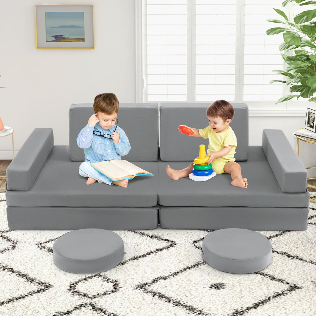 10-Piece Modular Kids Play Couch, Convertible Foam Sectional Sofa with Portable Handle