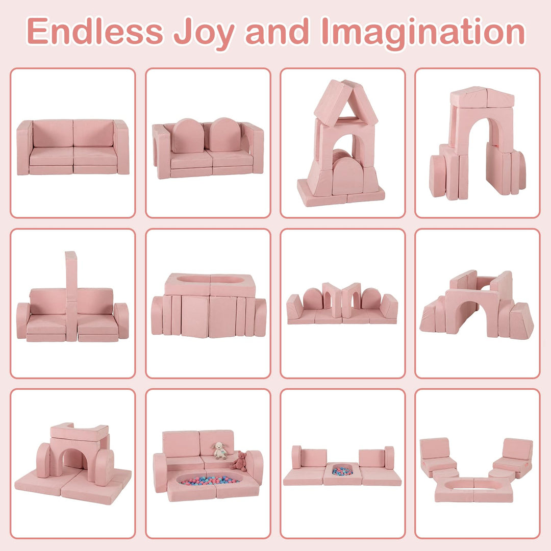 Modular Kids Play Couch, 8 PCS Toddler Creative Sectional Fort Building Sofa for Playroom