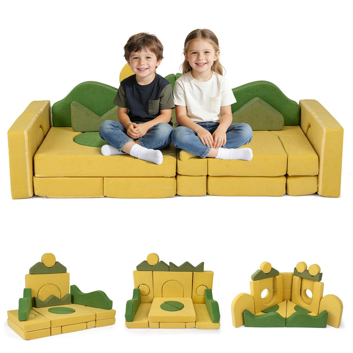12/17/13/19 PCS Modular Kids Play Couch, Snow Mountain Theme Toddler Foam Building Fort for Inspiring Creativity