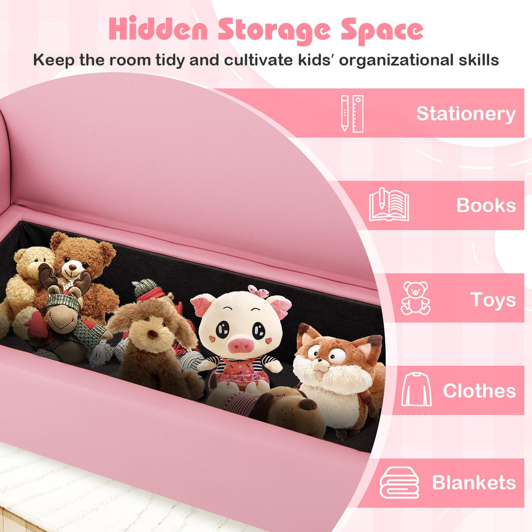 Kids Sofa, 2-Seat Children Couch with Under-Seat Storage, PVC Cover, Cozy Backrest &amp; Soft Padded Seat