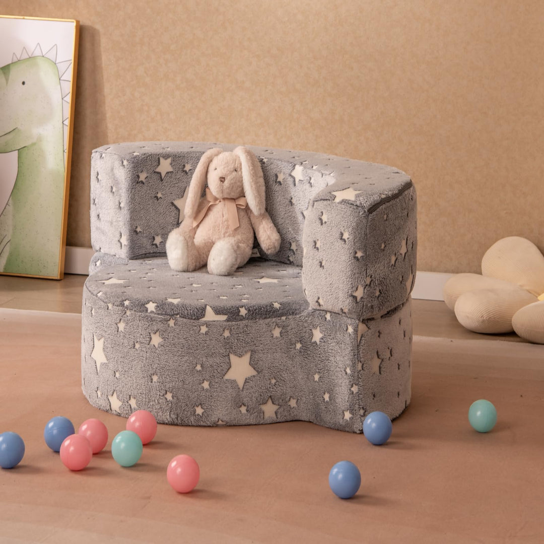 2-in-1 Toddler Sofa Chair, Glow in the Dark Kids Couch with Washable Cover