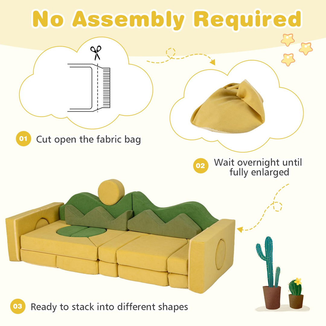 12/17/13/19 PCS Modular Kids Play Couch, Snow Mountain Theme Toddler Foam Building Fort for Inspiring Creativity