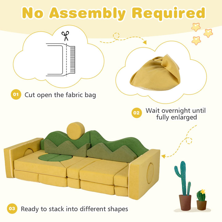 12/17/13/19 PCS Modular Kids Play Couch, Snow Mountain Theme Toddler Foam Building Fort for Inspiring Creativity