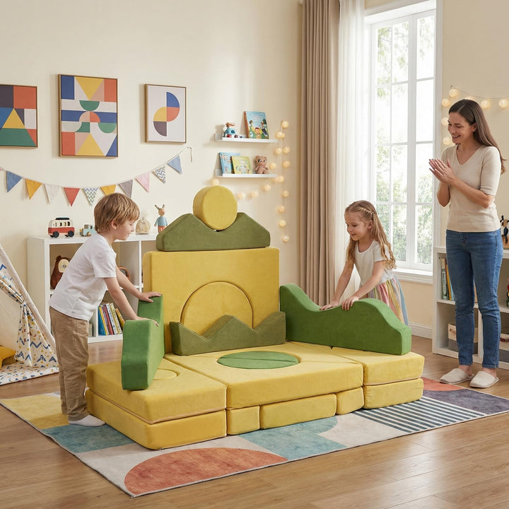 12/17/13/19 PCS Modular Kids Play Couch, Snow Mountain Theme Toddler Foam Building Fort for Inspiring Creativity