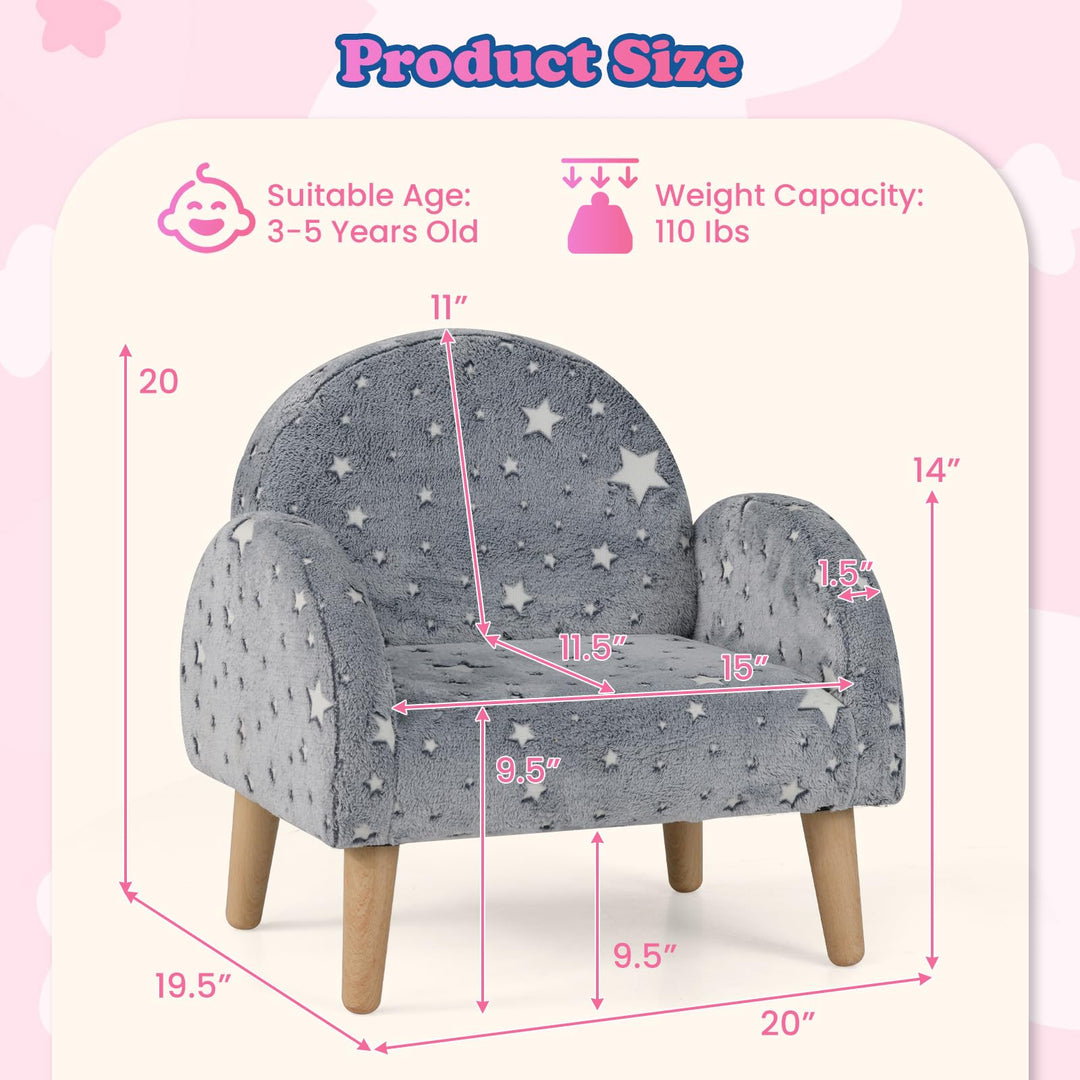 Kids Sofa with Glow in The Dark, Toddler Armchair Couch with Solid Wooden Frame Anti-Tipping
