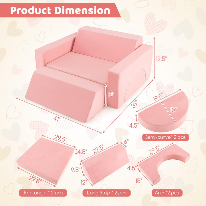 Mondular Kids Play Couch, 8PCS Toddler Sectional Sofa Building Fort for Bedroom Playroom
