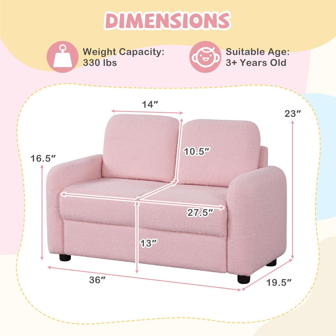 2-Seat Kids Sofa, Toddler Sofa Couch w/Soft Teddy Fleece Upholstery &amp; Solid Wooden Frame