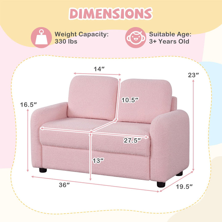 2-Seat Kids Sofa, Toddler Sofa Couch w/Soft Teddy Fleece Upholstery &amp; Solid Wooden Frame
