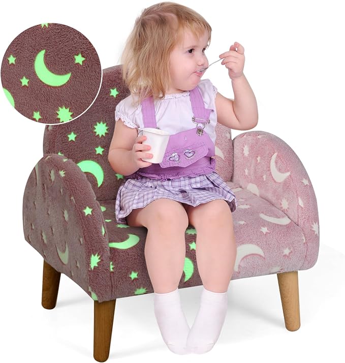 Kids Sofa with Glow in The Dark, Toddler Armchair Couch with Solid Wooden Frame Anti-Tipping
