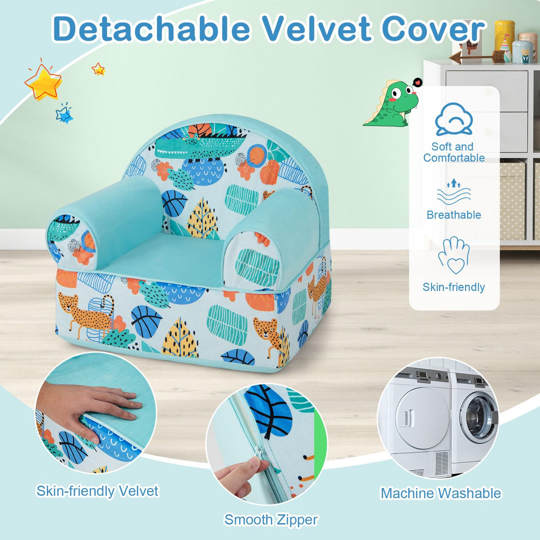 Toddler Dinosaur Armchair, Kids Sponge Filled Couch with Washable Velvet Cover and Soft Sponge Filling