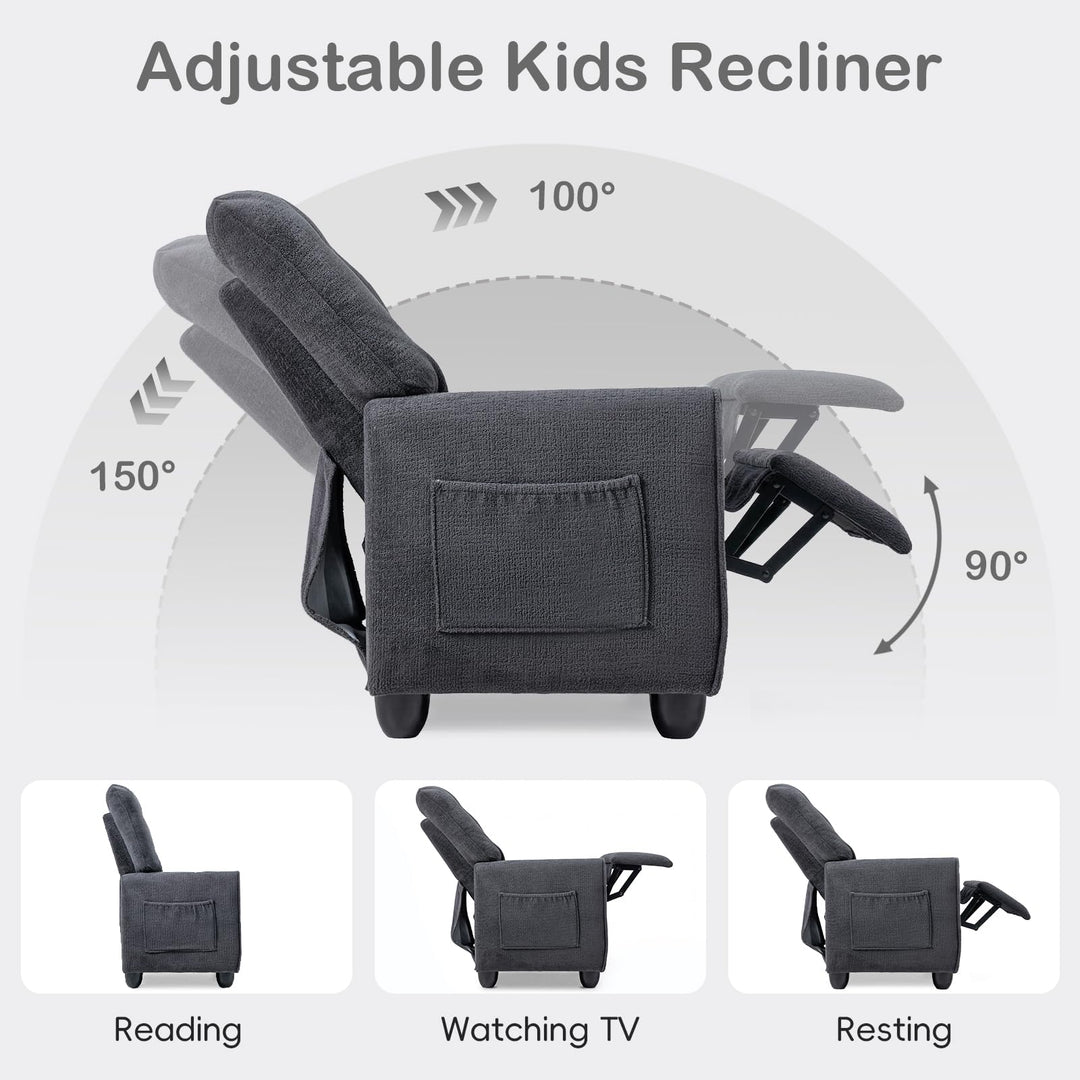 Kids Recliner, Toddler Lounge Chair with Adjustable Backrest Footrest Cup Holder Side Pockets
