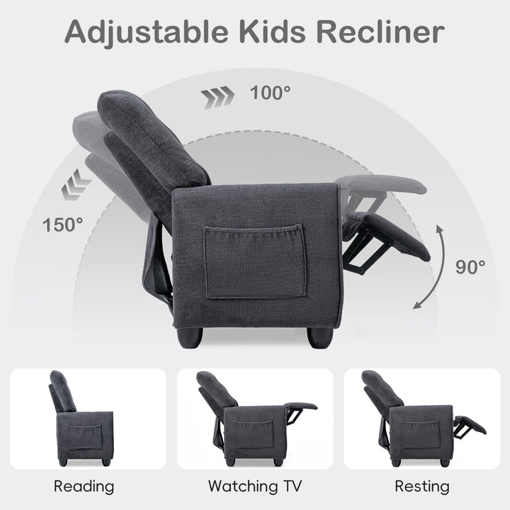 Kids Recliner, Toddler Lounge Chair with Adjustable Backrest Footrest Cup Holder Side Pockets