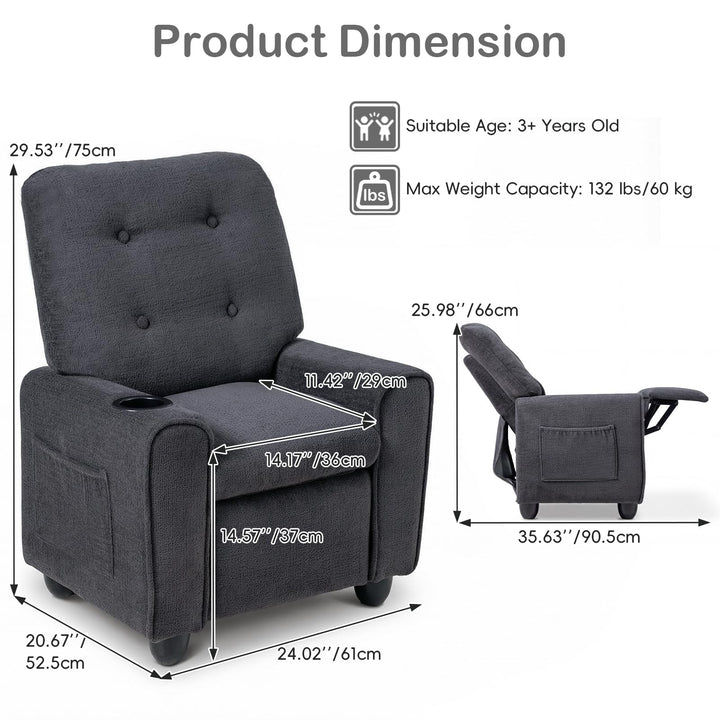 Kids Recliner, Toddler Lounge Chair with Adjustable Backrest Footrest Cup Holder Side Pockets