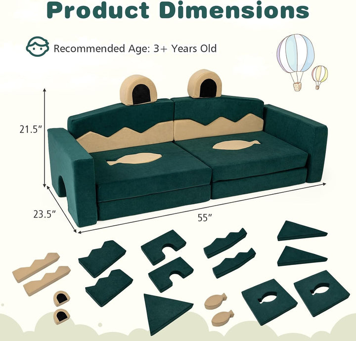 12/17/13/19 PCS Modular Kids Play Couch, Snow Mountain Theme Toddler Foam Building Fort for Inspiring Creativity