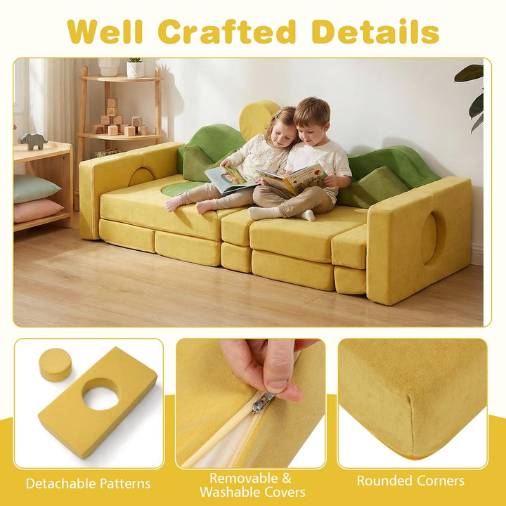 12/17/13/19 PCS Modular Kids Play Couch, Snow Mountain Theme Toddler Foam Building Fort for Inspiring Creativity