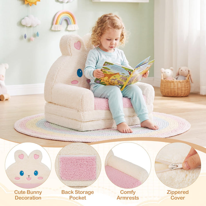 Convertible 2-in-1 Kids Sofa to Lounger  Fold-Out Toddler Couch with Removable Cover