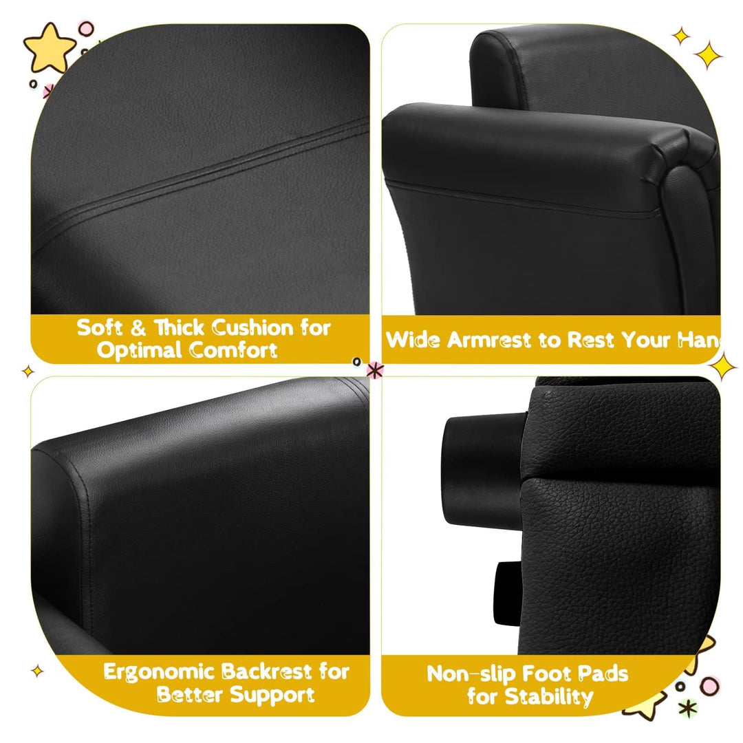 Kids Sofa Set with Ottoman, 2-Seater Wooden Children Loveseat with Armrest &amp; Backrest