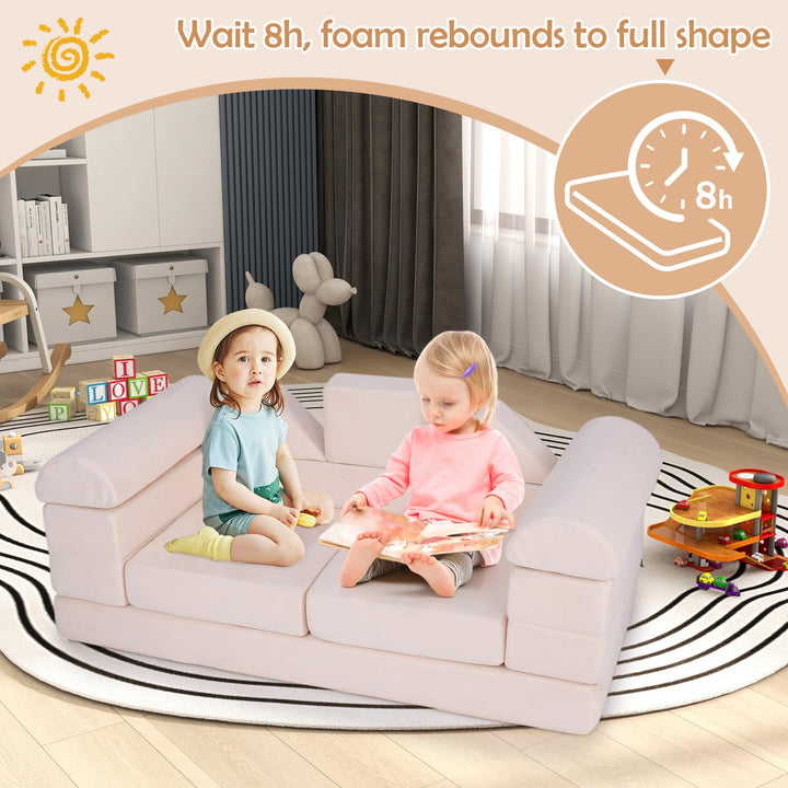 Modular Kids Play Couch, 9-Piece Climb &amp; Crawl Foam and Floor Playset w/ Breathable Suede Fabric
