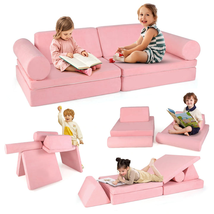 8 Pcs Kids Play Couch, Foam Building Fort Play Set with Washable Cover