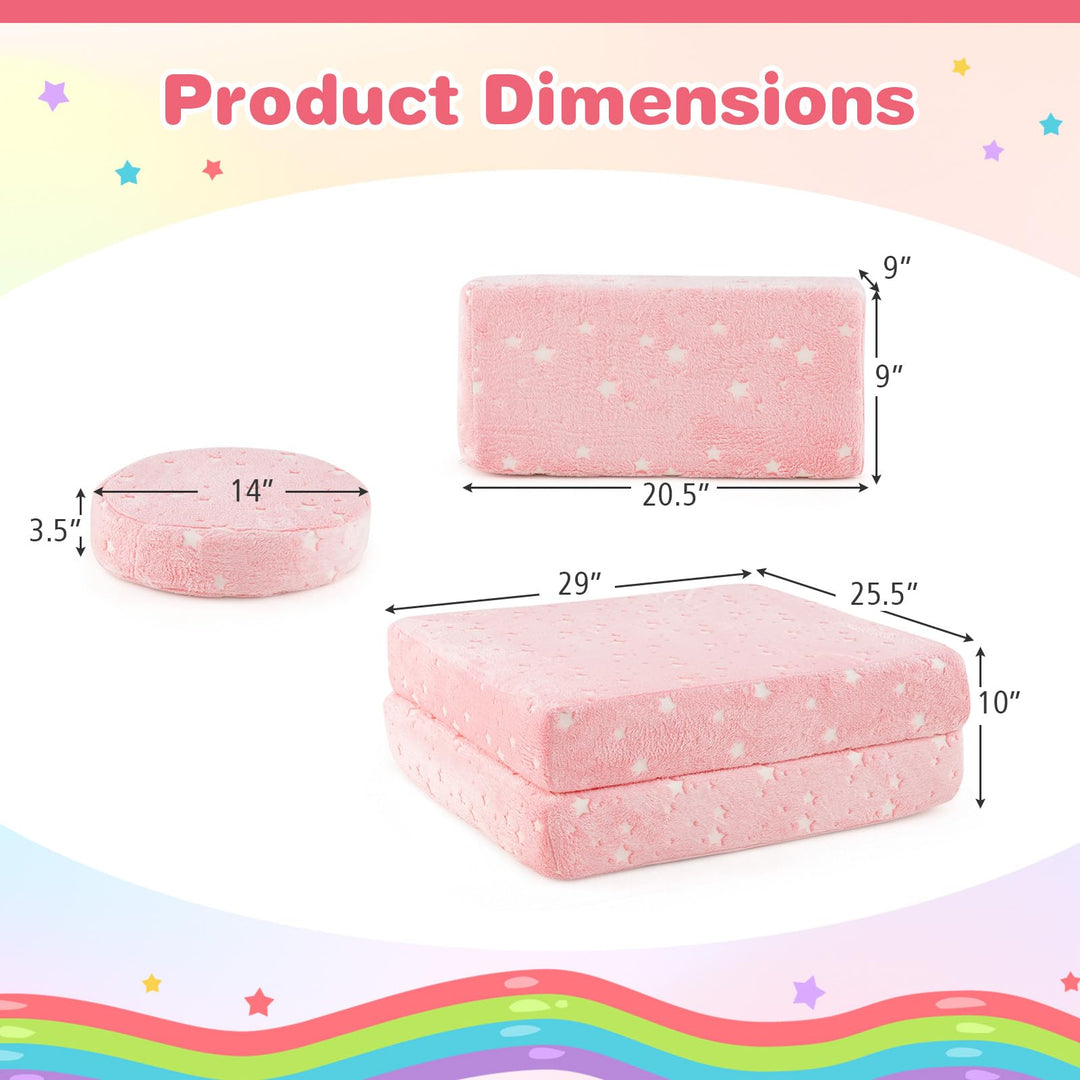 Glow in the Dark Kids Play Couch, Convertible Toddlers Modular Sofa Set with Soft Flannel Covers for Boys Girls