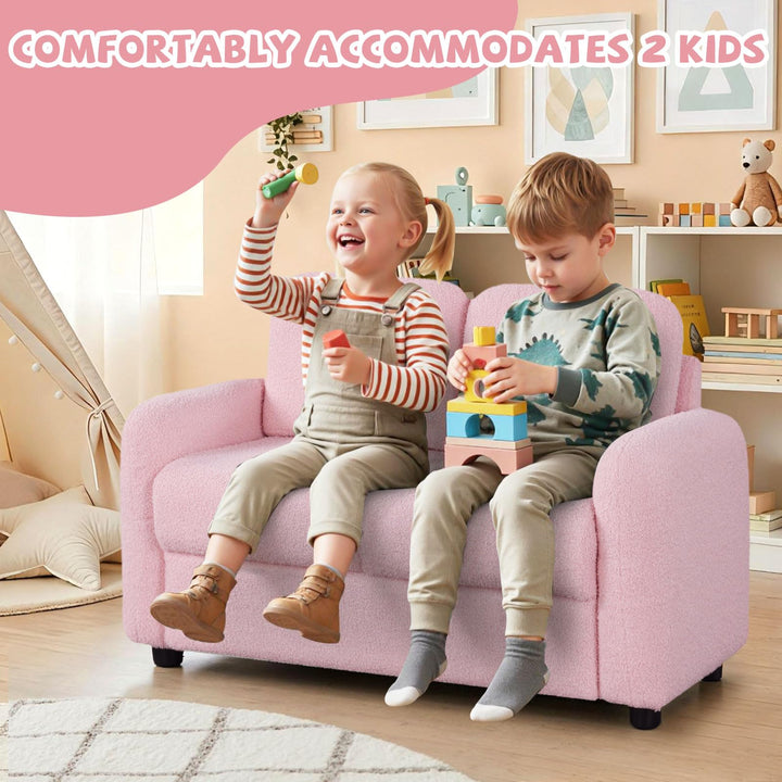 2-Seat Kids Sofa, Toddler Sofa Couch w/Soft Teddy Fleece Upholstery &amp; Solid Wooden Frame