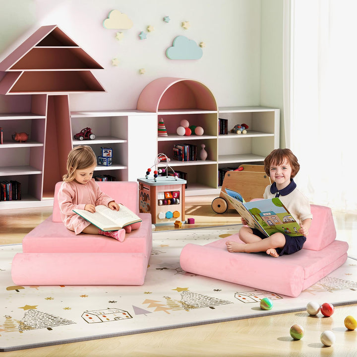 8 Pcs Kids Play Couch, Foam Building Fort Play Set with Washable Cover