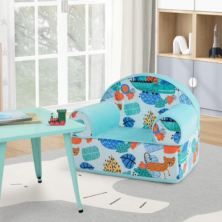 Toddler Dinosaur Armchair, Kids Sponge Filled Couch with Washable Velvet Cover and Soft Sponge Filling
