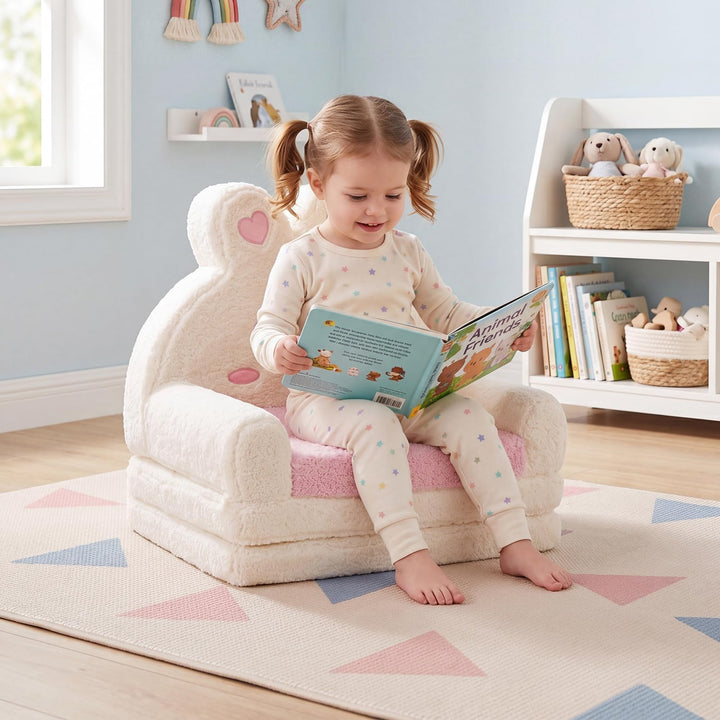 Convertible 2-in-1 Kids Sofa to Lounger  Fold-Out Toddler Couch with Removable Cover