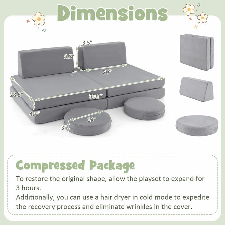 6-Piece Modular Children Play Sofa Set, Convertible Foam Furniture for Kids