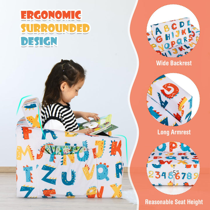 Fold out Toddler Sofa, Convertible Children Couch to Lounger with Soft Velvet and Sponge