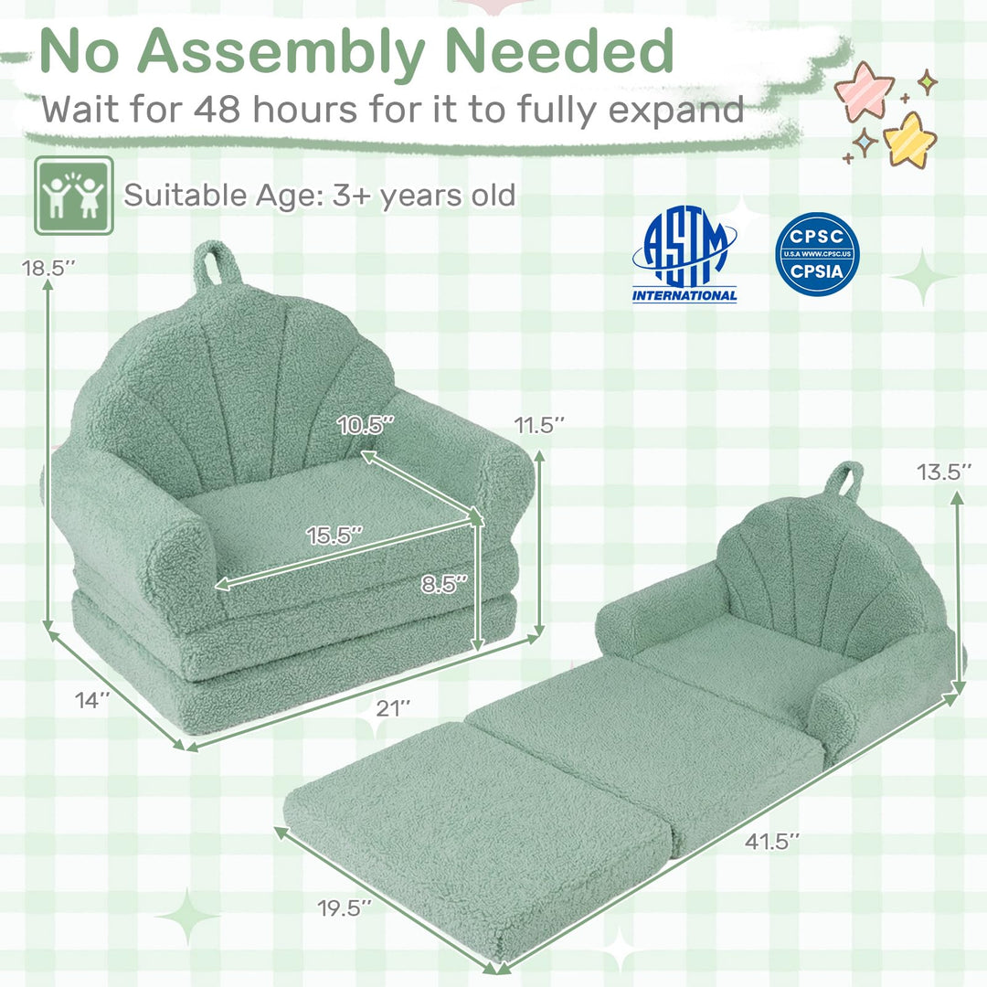Convertible Kids Sofa, 2-in-1 Fold out Toddler Couch Chair to Lounger Bed with Soft Fabric Cover for Boys Girls, Kids Furniture for Playroom
